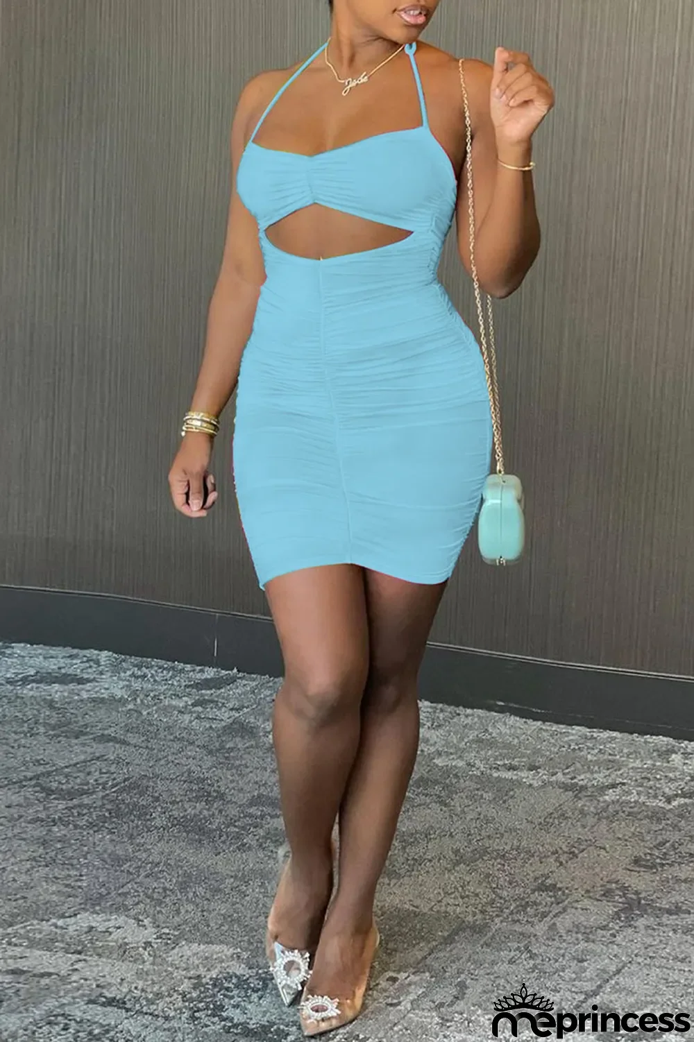 Black Fashion Sexy Solid Hollowed Out Backless Spaghetti Strap Sleeveless Dress