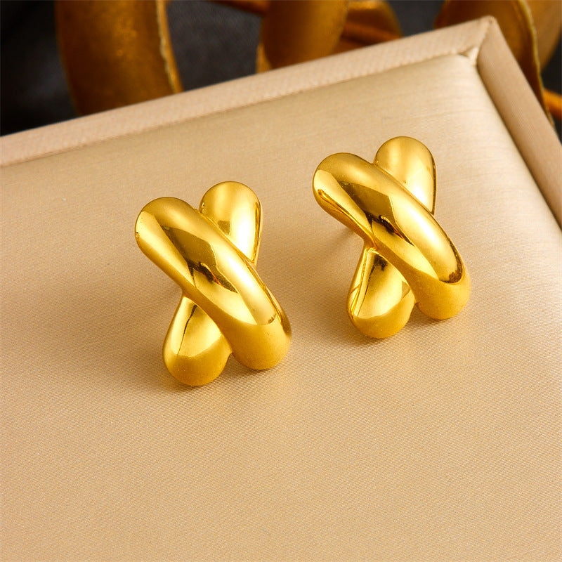 Simple And Cool Style Thread Rotating Circular Geometric Leaf Flower Stainless Steel Personality Smooth Earrings