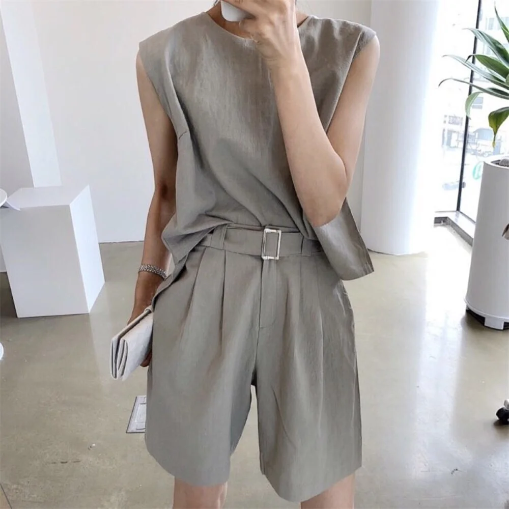 Jangj Alien Kitty Women Summer Thin Casual Suits Sleeveless Fashion New Vest Vintage 2022 High Waist Work Wear Shorts Two Pieces Sets