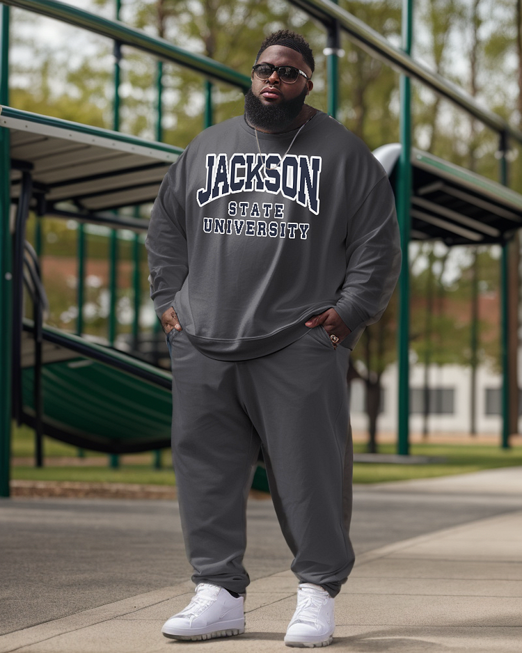 Men's Plus Size Jackson State University Style Sweatshirt and Sweatshirt Two-Piece Set