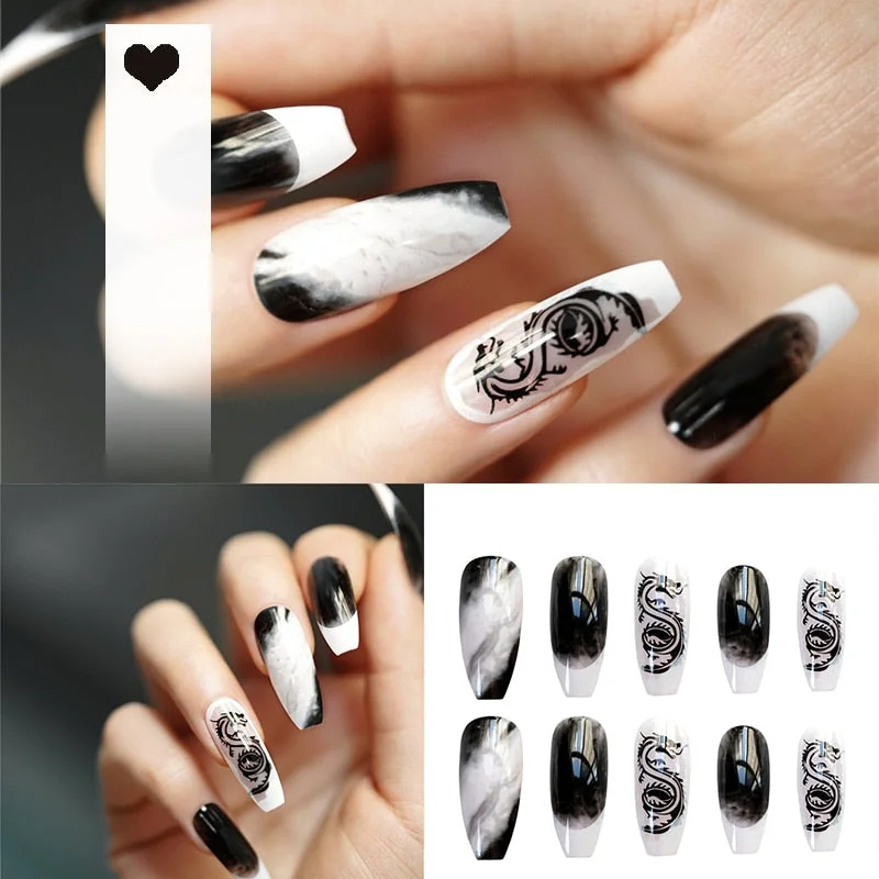 24PCS/box artificial nails with glue Milky white pink Gradients long Ballet Nail stick fake nail tips full cover acrylic-Nail Inspo