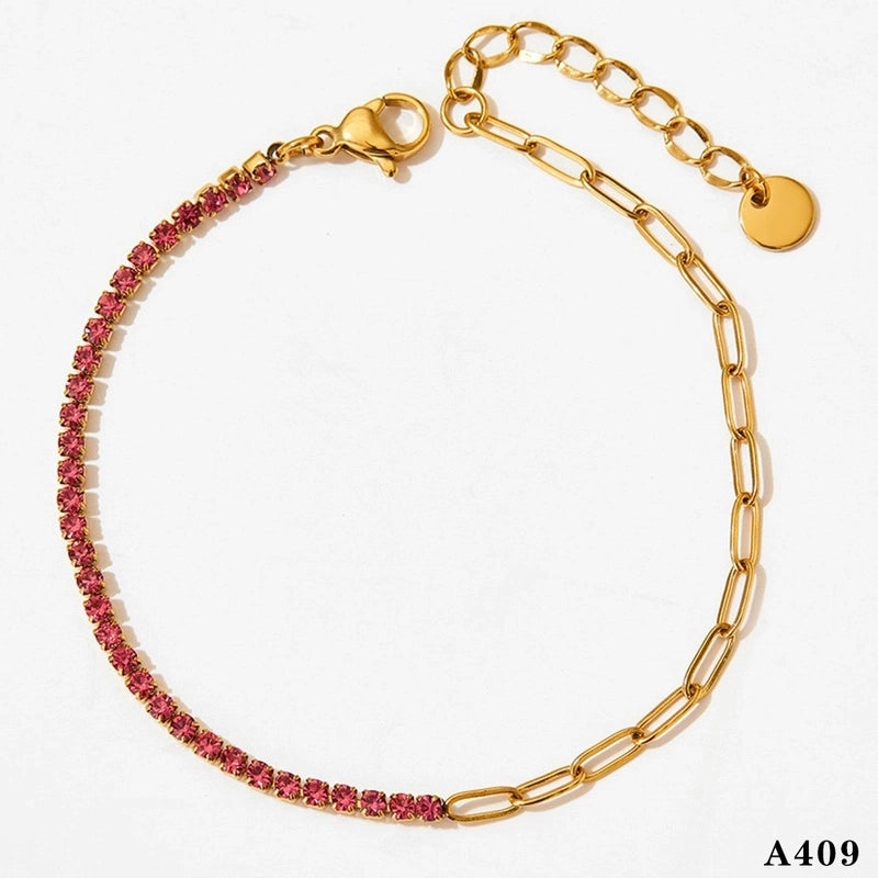 Modern Style Artistic Geometric 304 Stainless Steel Zircon 16K Gold Plated White Gold Plated Gold Plated Inlay Bracelets Anklet