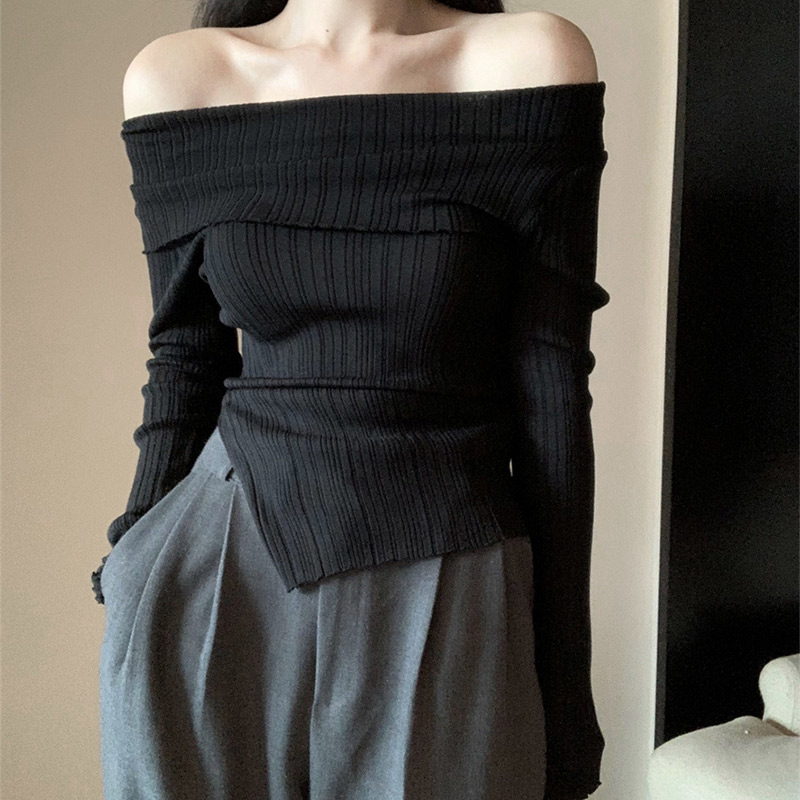 Nulclover fall tops Sexy Slim Knit Pullovers Women 2025 Spring Summer Off Shoulder All-match Bottoming Top High Elasticity Street Lady Thin Sweater Tops
