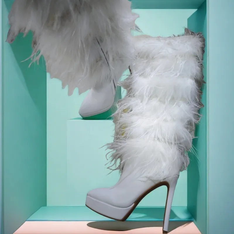 Rieli Pointed Toe Platform Fur Boots In White