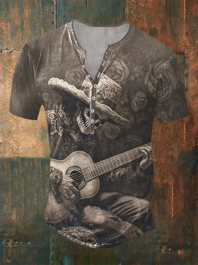 Men's Retro Western Art Print Casual Printed T-Shirt