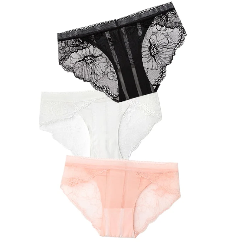 3pcs Sexy Lace Panties For Women Underwear Fashion Panty Lingerie Breathable Hollow Out Briefs Low-Rise Panties Female Underwear