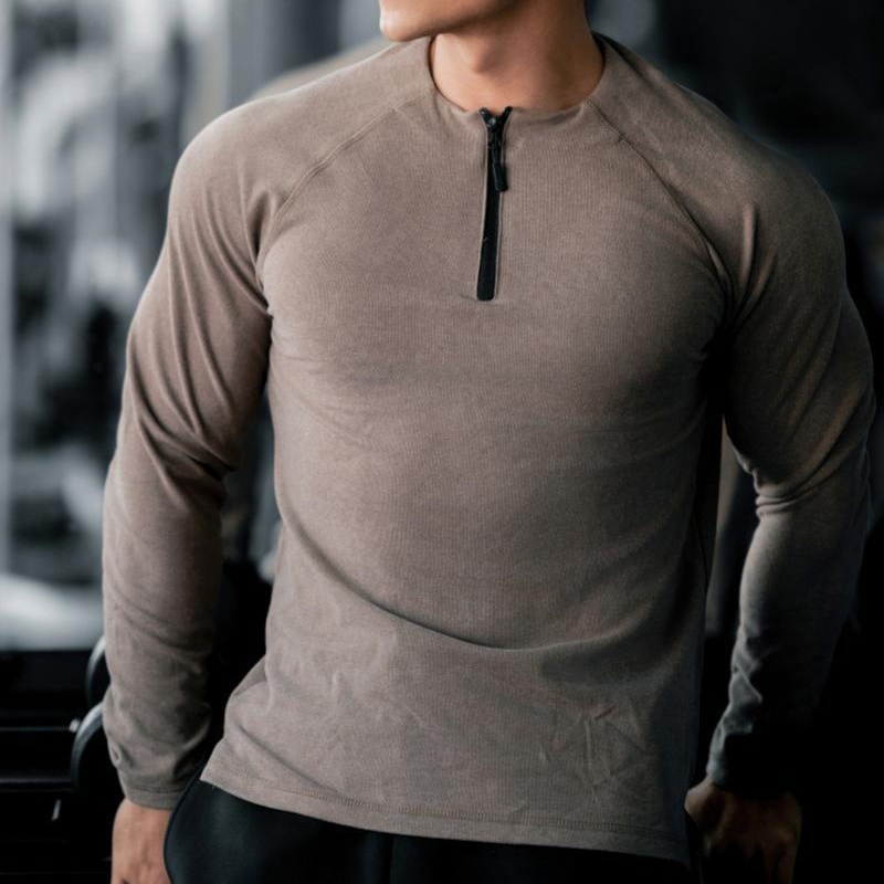 Men's Stretch Quarter Zip Long Sleeve Sports T-Shirt-inspireuse