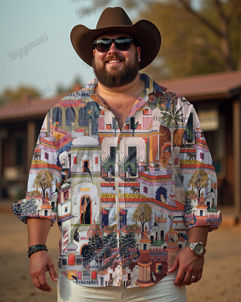 Castle World Cotton Long Sleeve Shirt Men's Plus Size