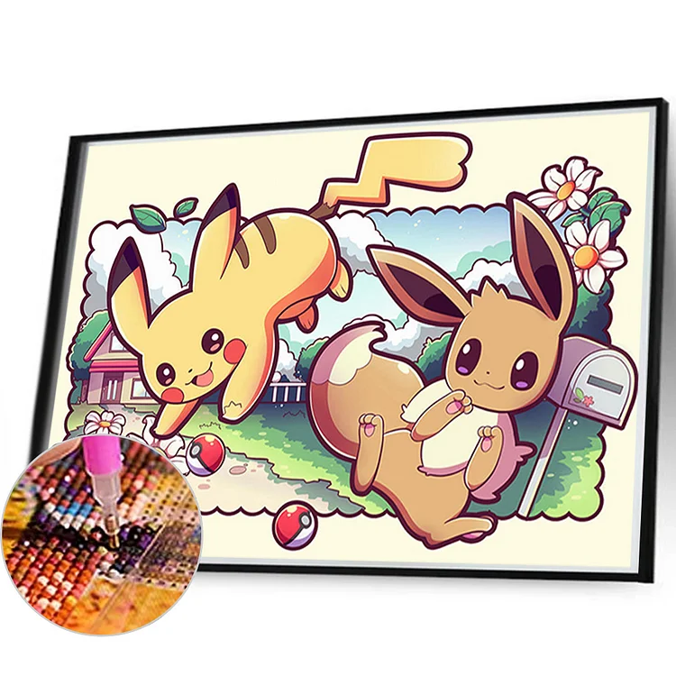 Pikachu & Eevee 12x16 Full Drill Pokemon Diamond Painting Decors Gifts
