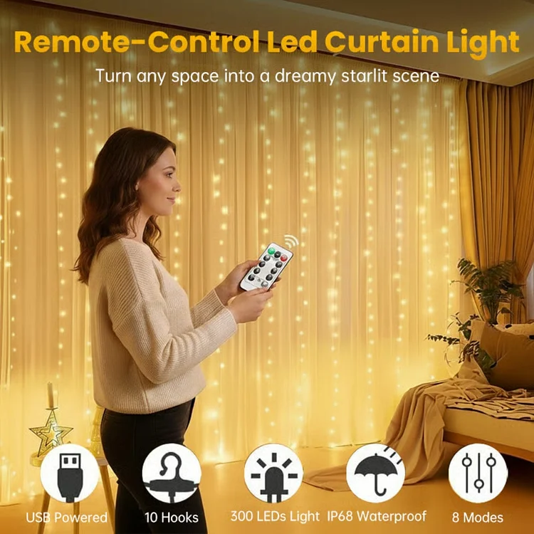 Remote-Control Led Curtain Light slivor