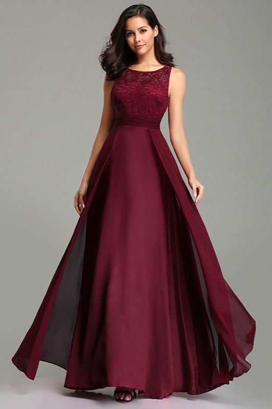 Burgundy Lace Long Ruffles Prom Dress Online