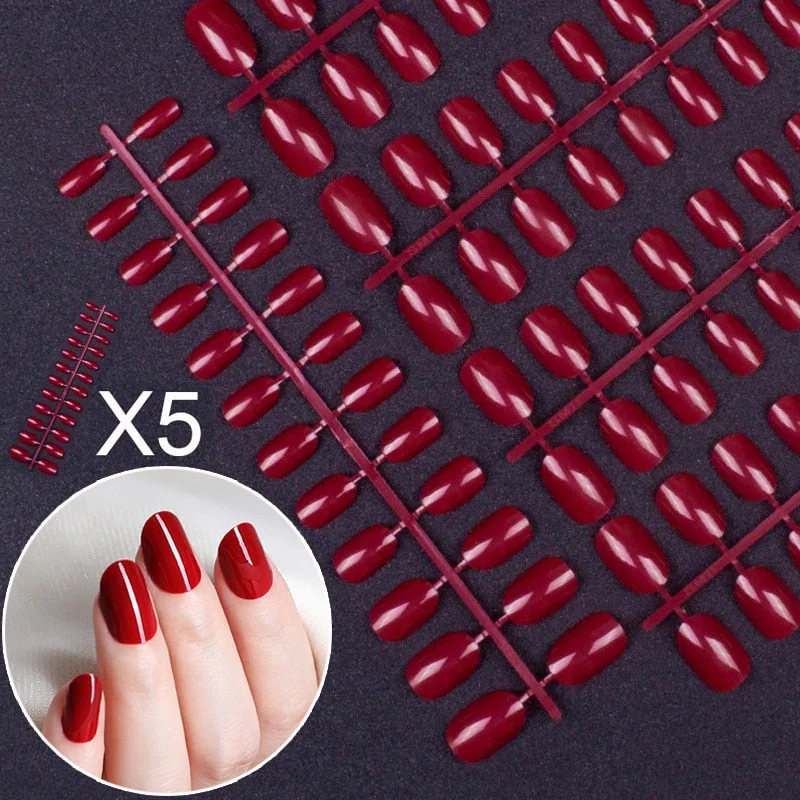 5 Sets Of 24 Pieces Per Unit Round Colored False Nails Tips Full Cover 10 Size Fake Nails For DIY Acrylic Press On Nail Tips-Nail Inspo
