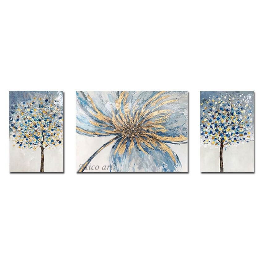 3PCS Acrylic Canvas Artwork Tree Painting Modern Abstract Art Picture Decoration No Framed Floral Wall Gold Foil Oil Painting