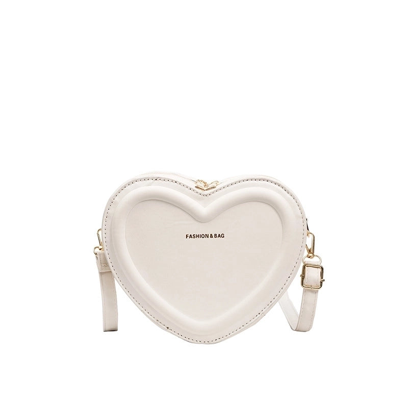 Women’s Small Pu Leather Solid Color Fashion Heart-shaped Zipper Crossbody Bag