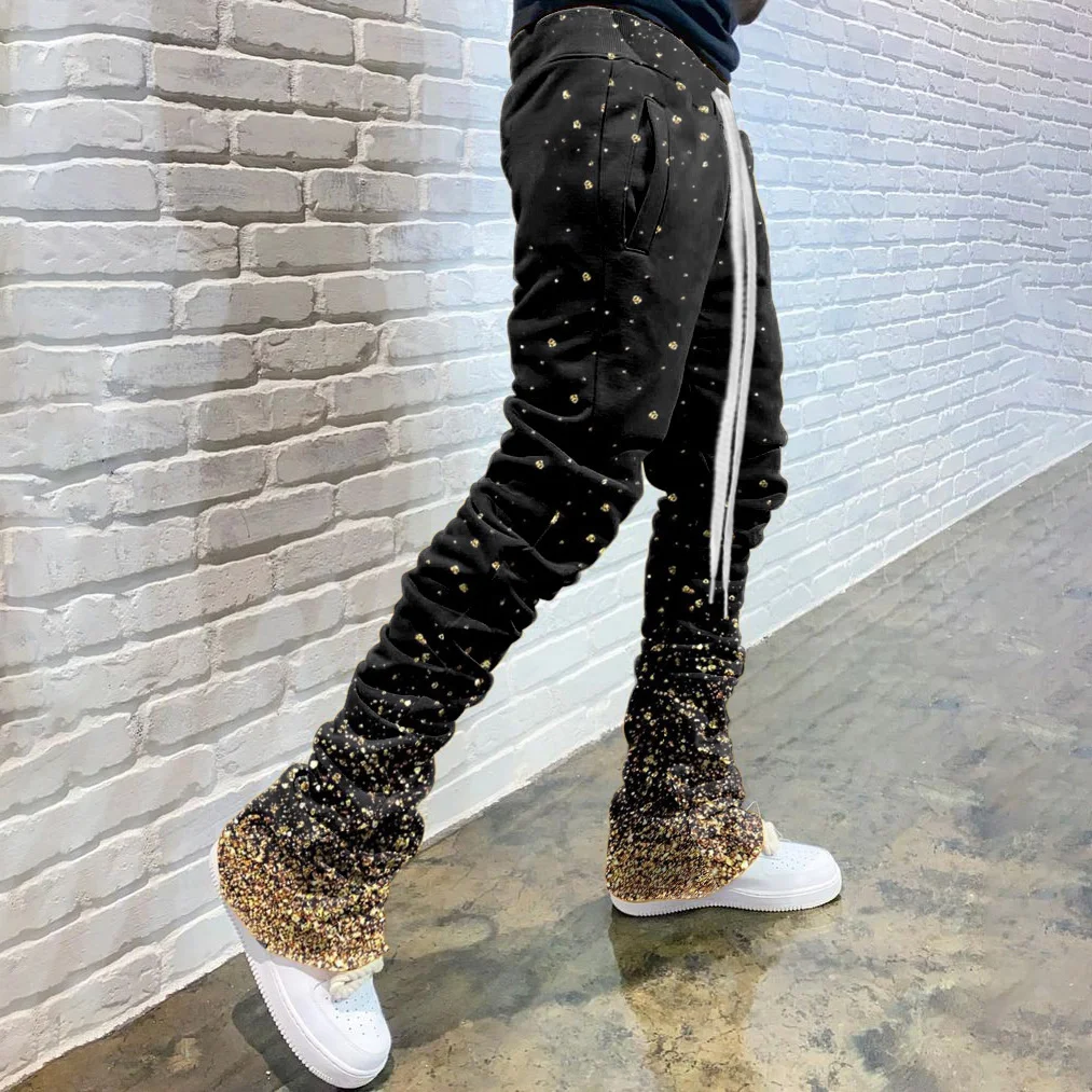 Casual Print Drawstring Flared Trousers