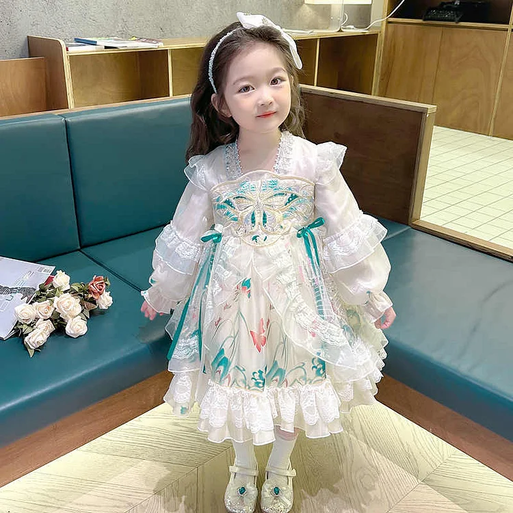 ロリータ 女の子 長袖 花柄 キッズ ワンピース