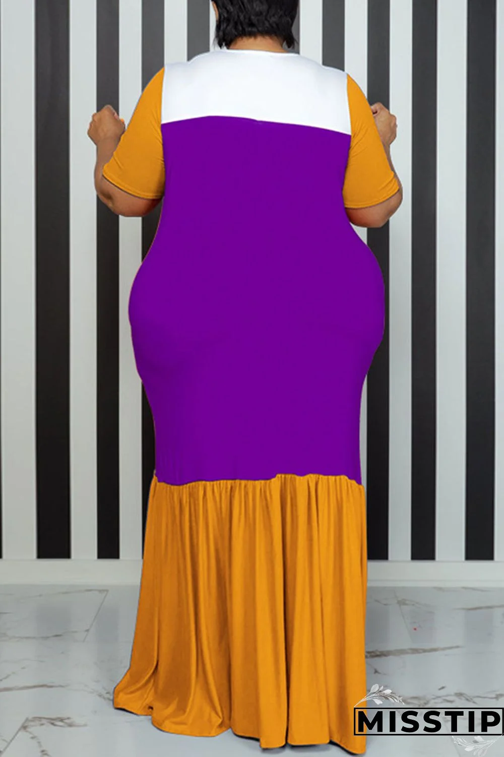 Black Casual Solid Patchwork O Neck Straight Plus Size Dresses