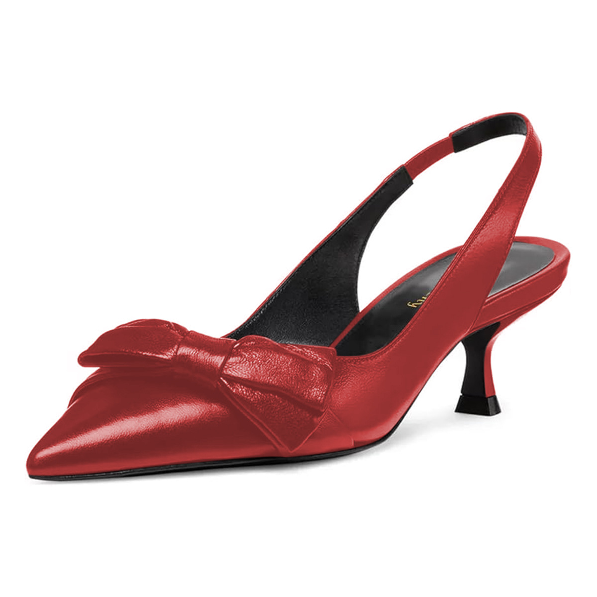Red Vegan Leather Pointed Toe Kitten Heel Slingback Pumps with Bow Nicepairs