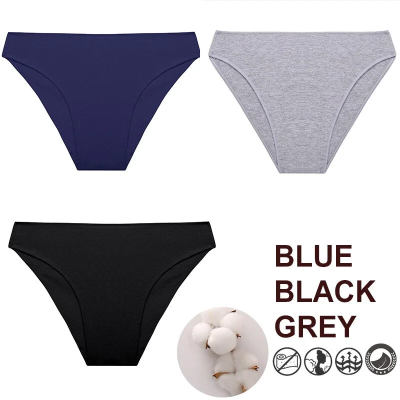 FINETOO 3PCS/Set M-XXL Panties Women Cotton Lingerie Woman Underwear Sexy Femme Underwear Girls Underpant Panty  7 Solid Colors
