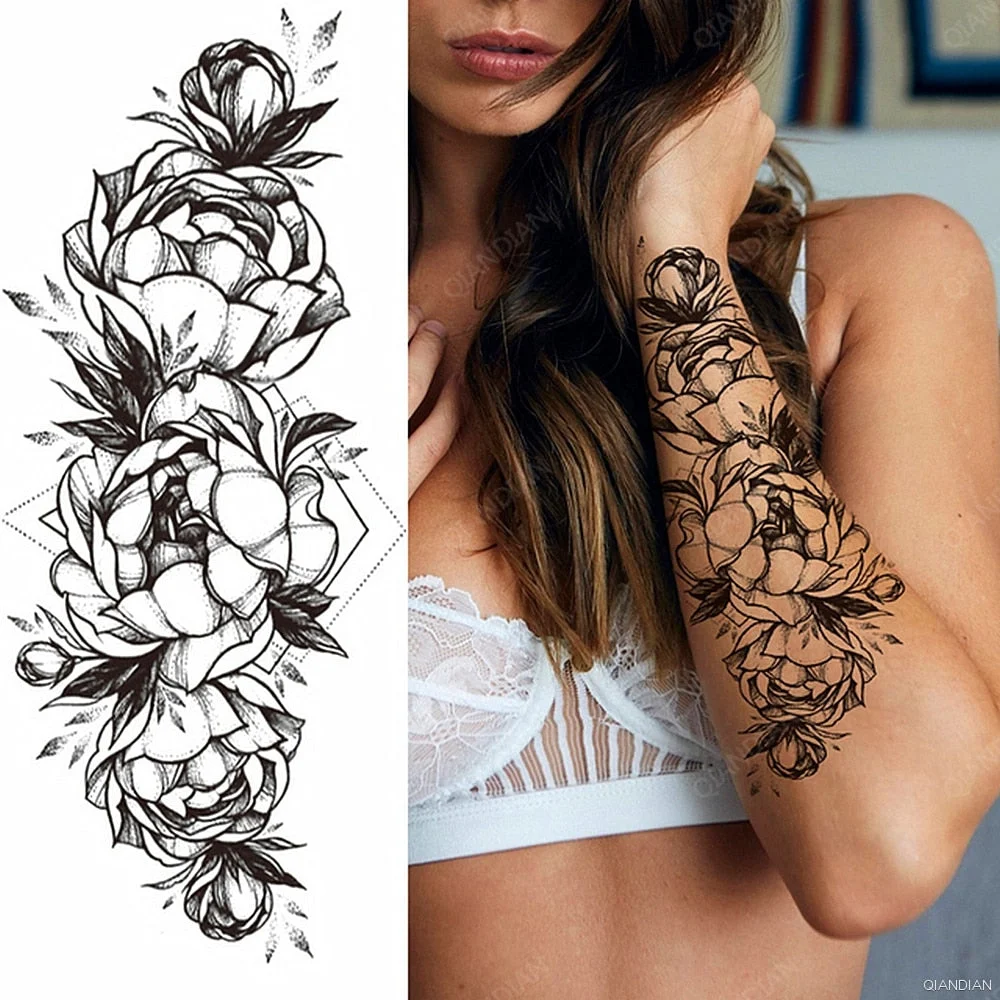 Watercolor Arm Letter Temporary Tattoos Sleeve English Word Lip Print Feather Decorate Realistic Fake Body Women Totem Sticker