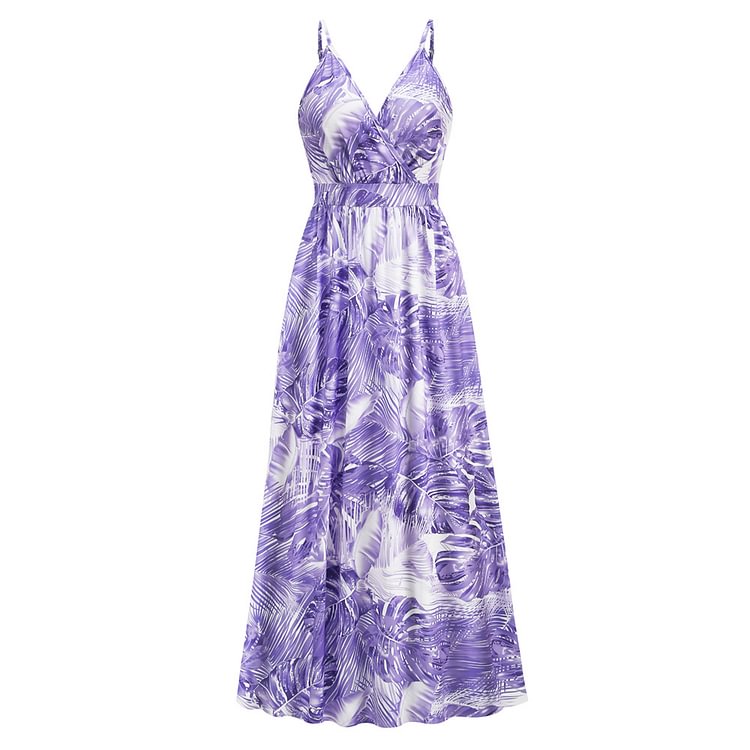 2023 new Bohemian printed long skirt sexy V-neck suspender dress
