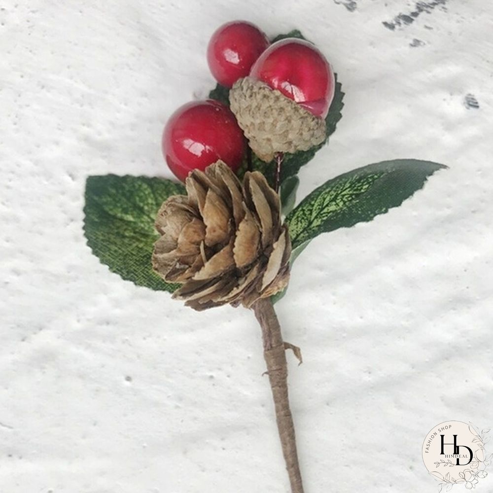 Christmas Red Berry Pine Cone Branches for Holiday Decoration Greeting Card Accessories