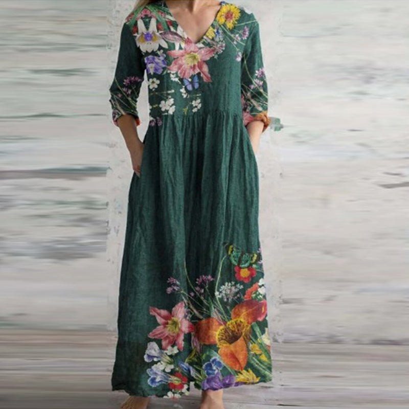 Vestido largo com decote em V