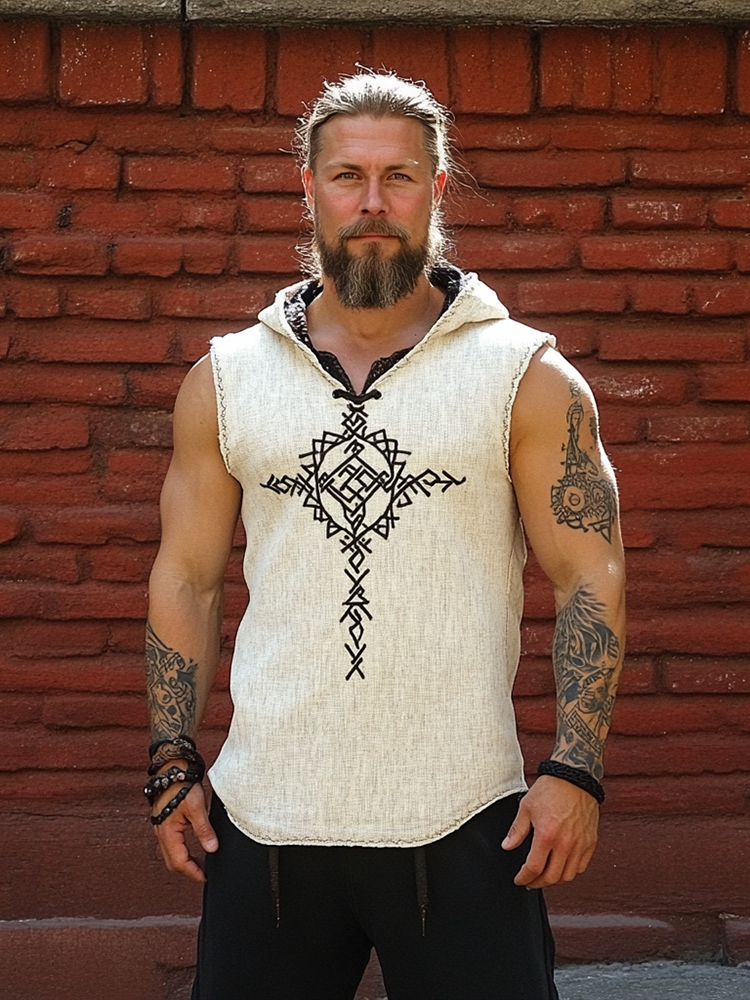 Men's Print Celtic Knot Rune Linen Inspired Art Pattern Tank Top Hoodie / Rvogue / Rvogue