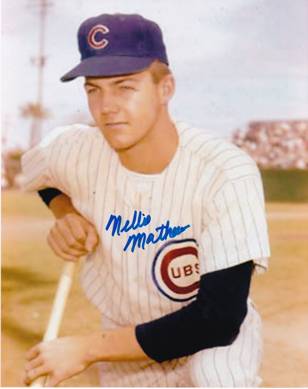 NELSON MATHEWS CHICAGO CUBS ACTION SIGNED 8x10