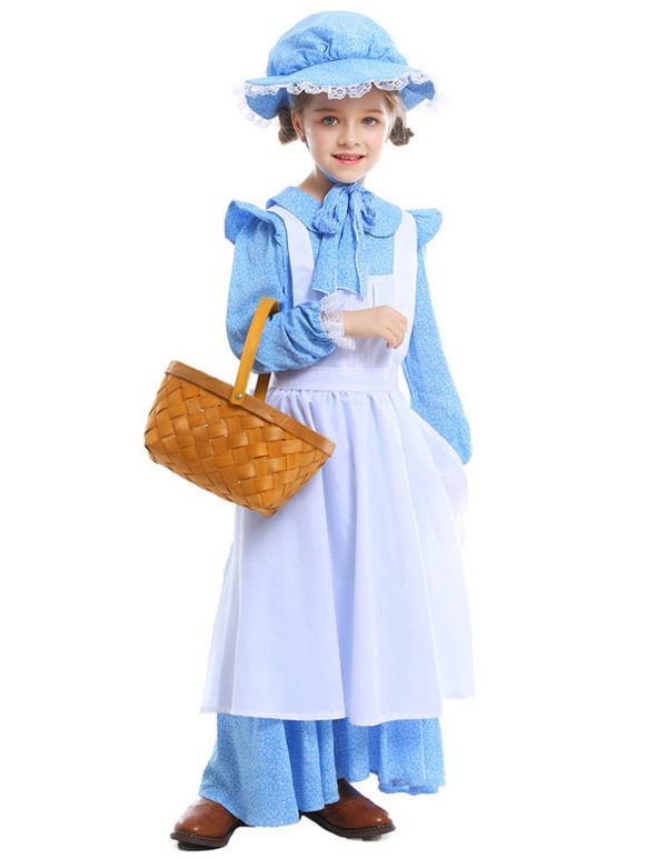 Kids Carnival Costume Maid Dress with Hat and Apron 3 Pieces Girls Christmas Gift Novameme