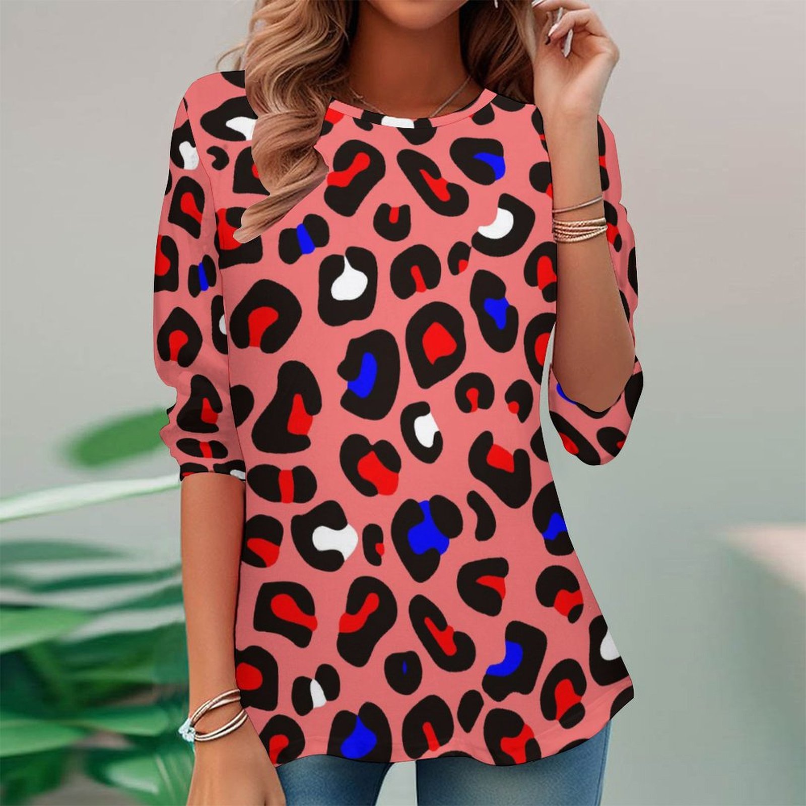Women Long Sleeve V-neck Graphic Floral Printed Top