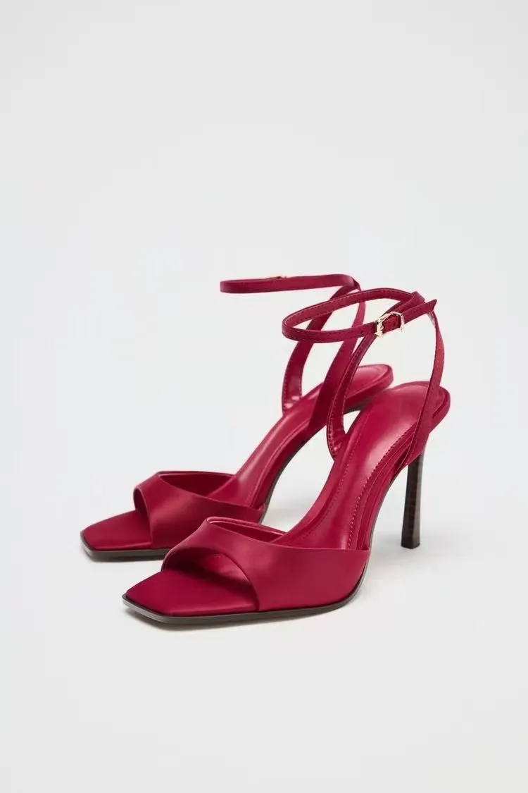 Breakj Breakj New Niche Leather Cat With Exposed Toe Sandals Women French Retro Simple Thin Tie Shoes