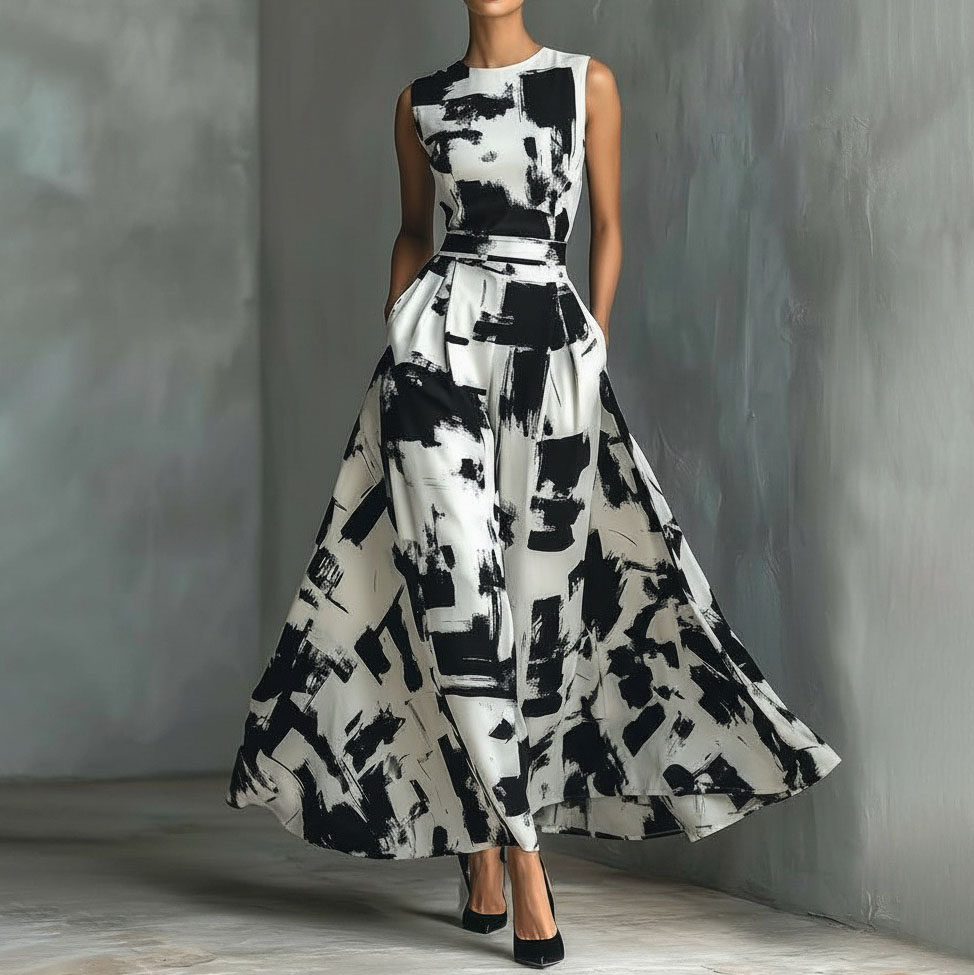 Women's Elegant Abstract Art Print Dress elevenforest