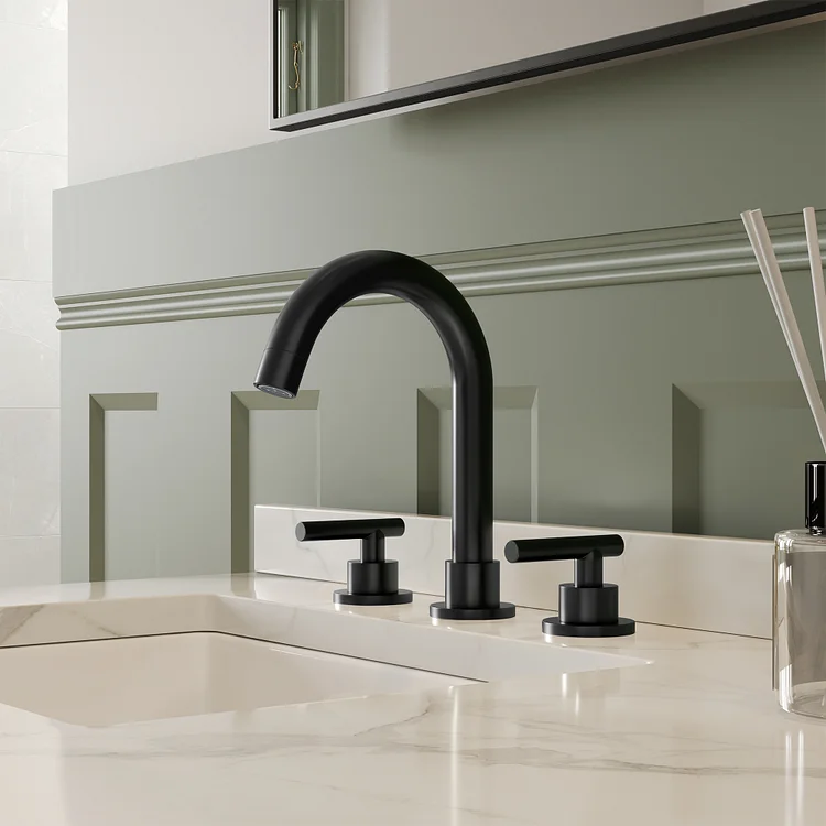 EVERSTEIN Two 90&deg; Lever Handles Bathroom Sink Faucet in Matte Black SFS-1112-BK