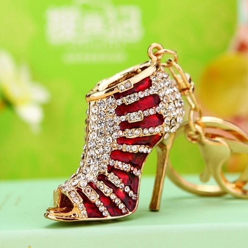 Elegant Lady High Heel Metal Inlay Rhinestones Women’s Bag Pendant Keychain