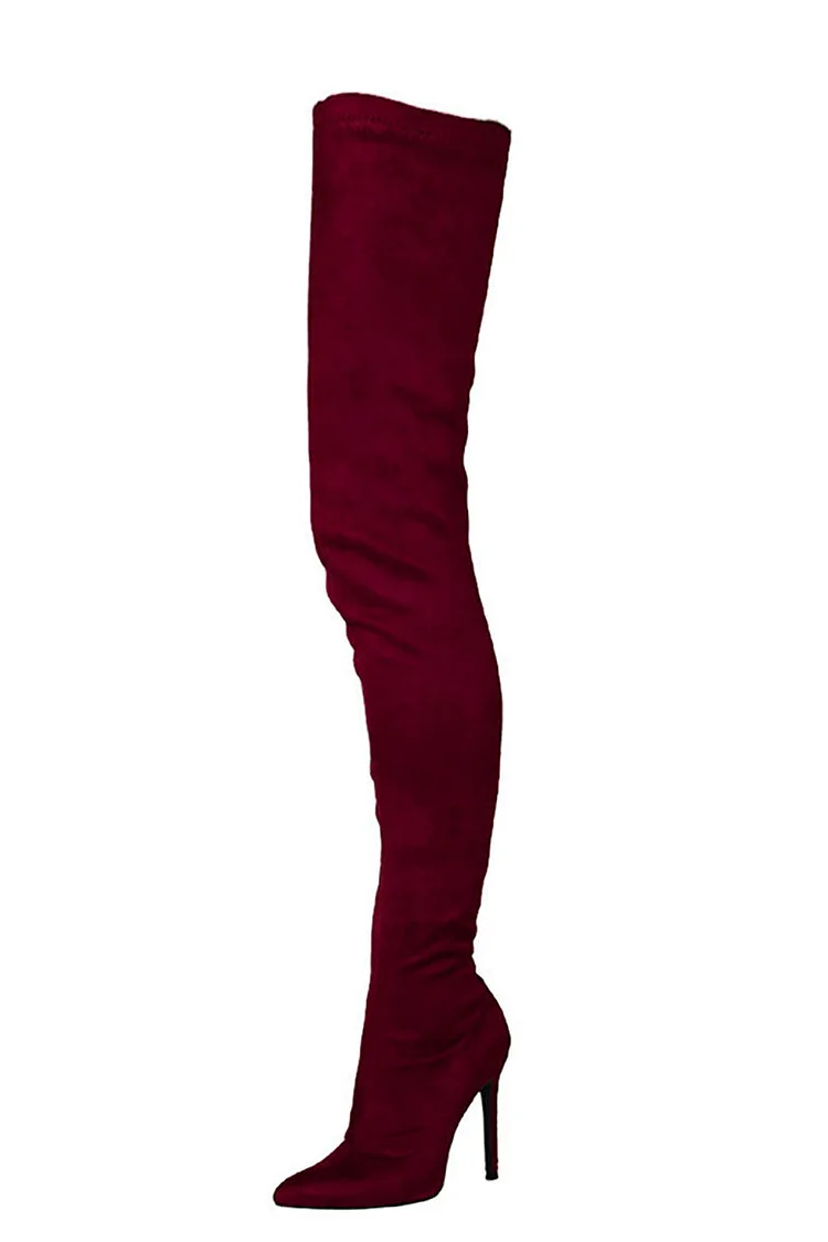Stretchy Velvet Thigh High Pointed Toe Stilletto Boots