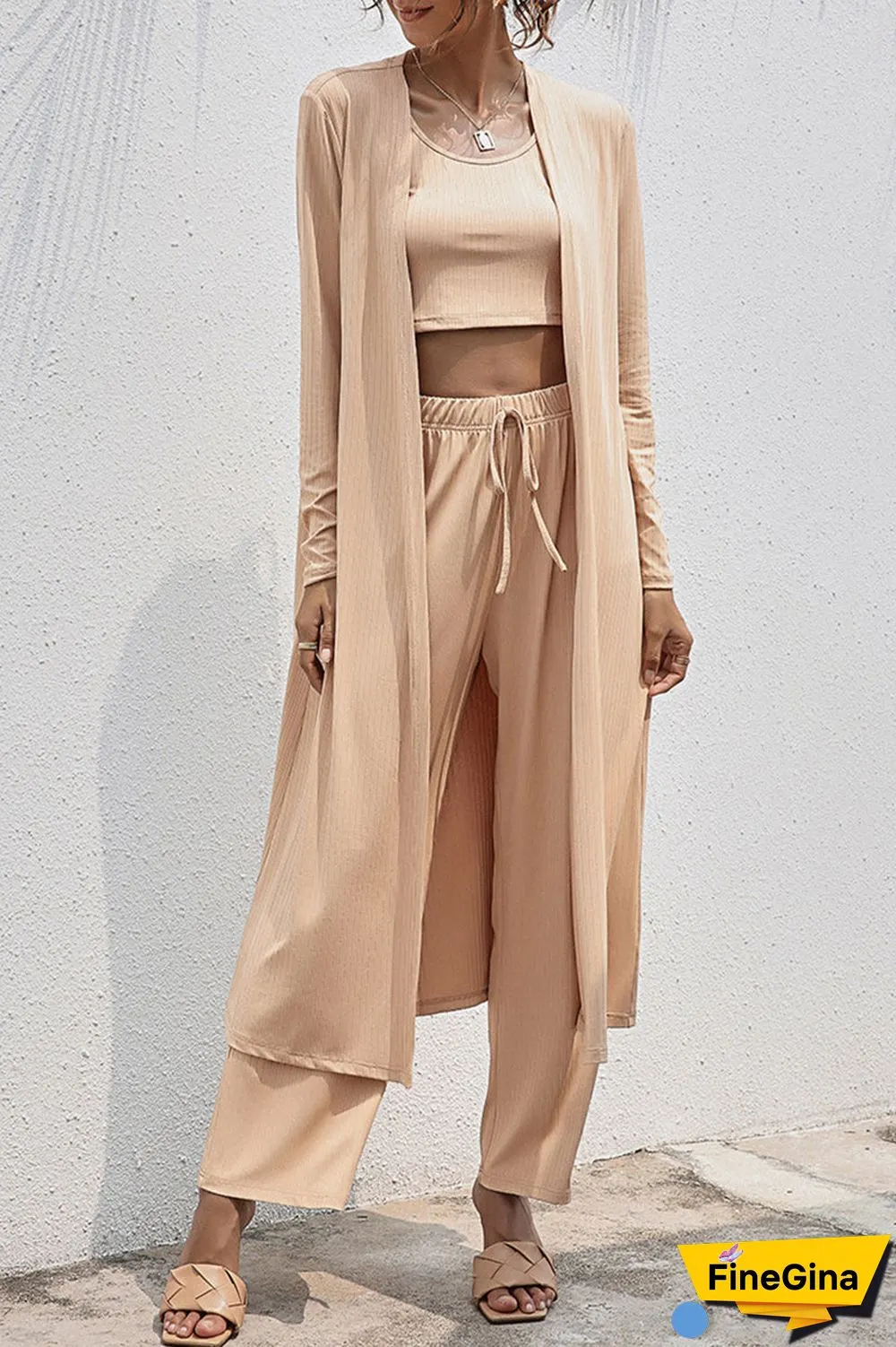 Casual Daily Solid Frenulum Cardigan Collar Long Sleeve Two Pieces
