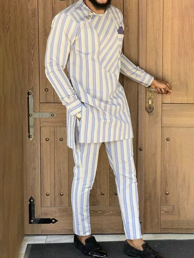 Men's white fashion and casual striped print suit