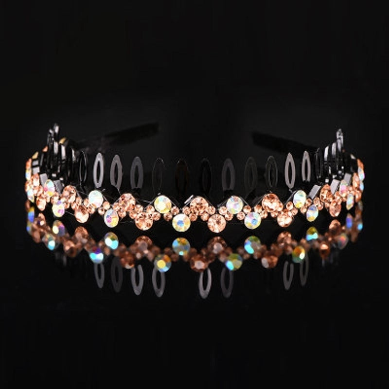Korean New Arrival Toothed Non-Slip Rhinestone Headband Fashionable Simple Wave Crystal Headband Hair Card Headwear