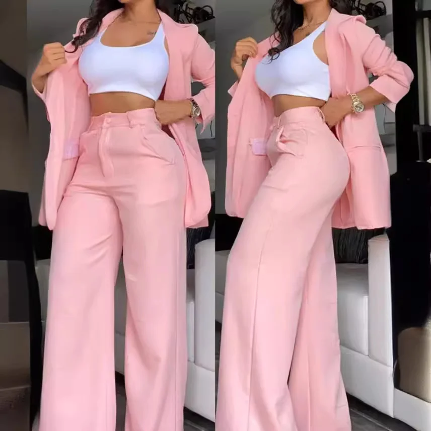 Wongn Wongn Women's Temperament Elegant Solid Color Open Slit Sleeve Lapel Suit Bag Straight Pants Suit