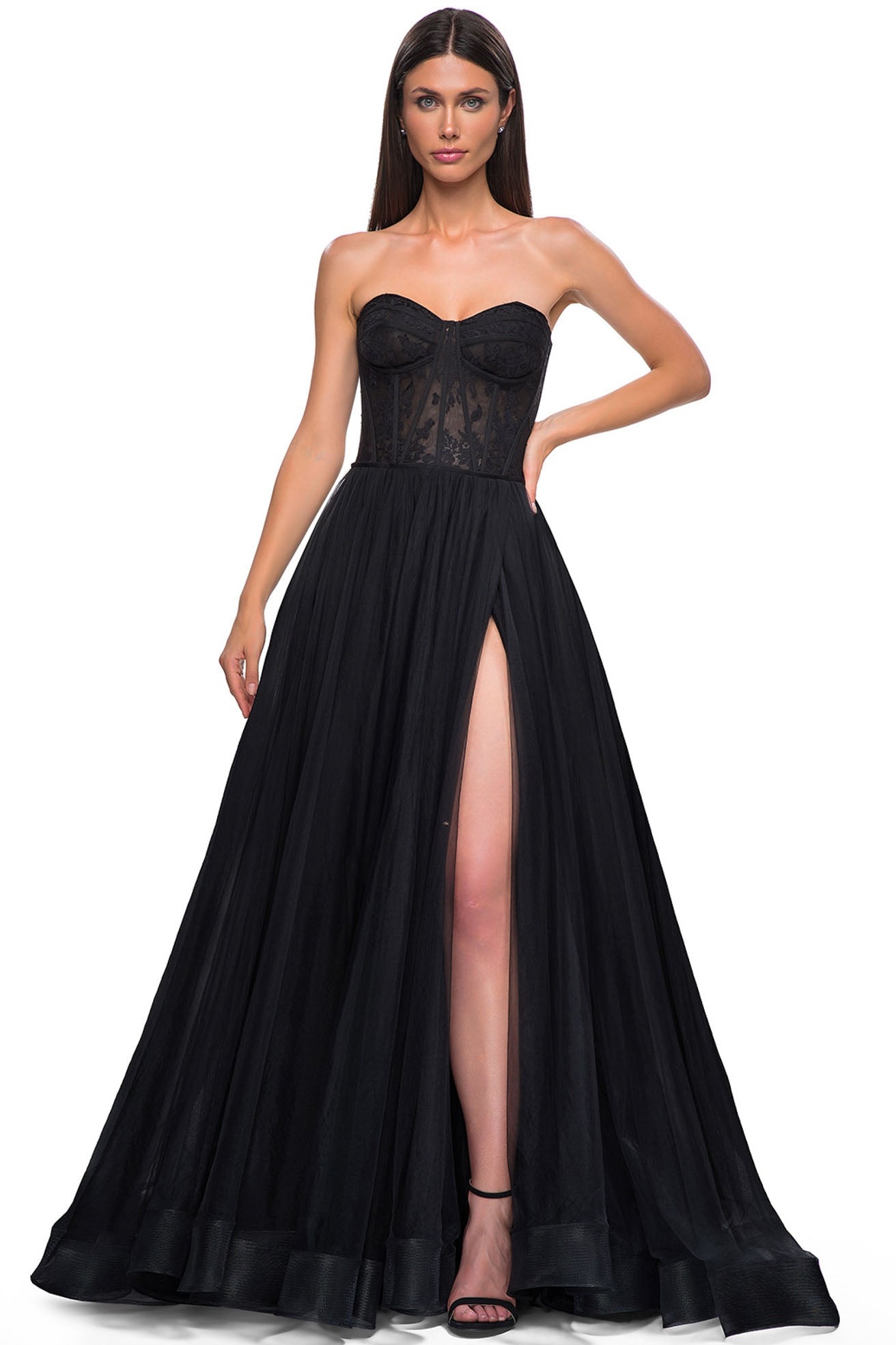 Ovlias Dazzling Strapless Split Layered Sleeveless Backless Evening Dress LY0661