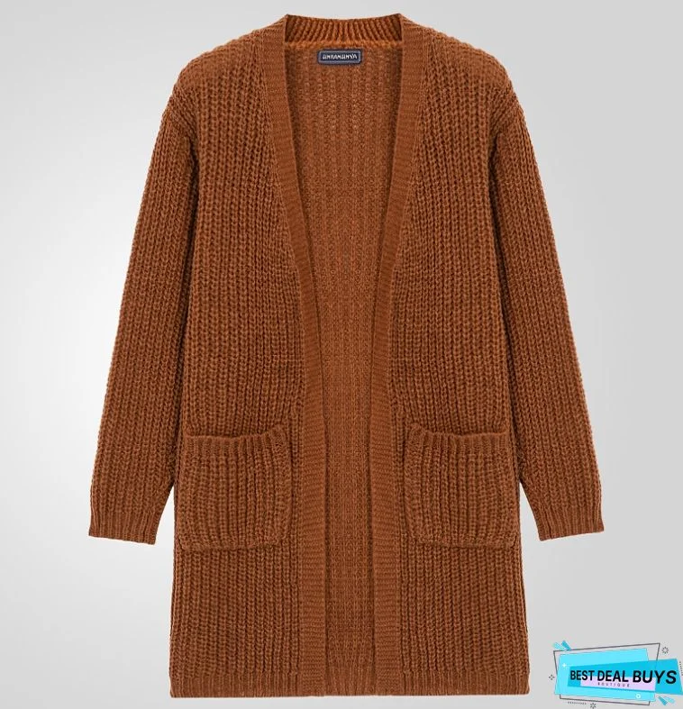 Men's Long Sleeve Cardigan with Large Size Solid Color Sweater