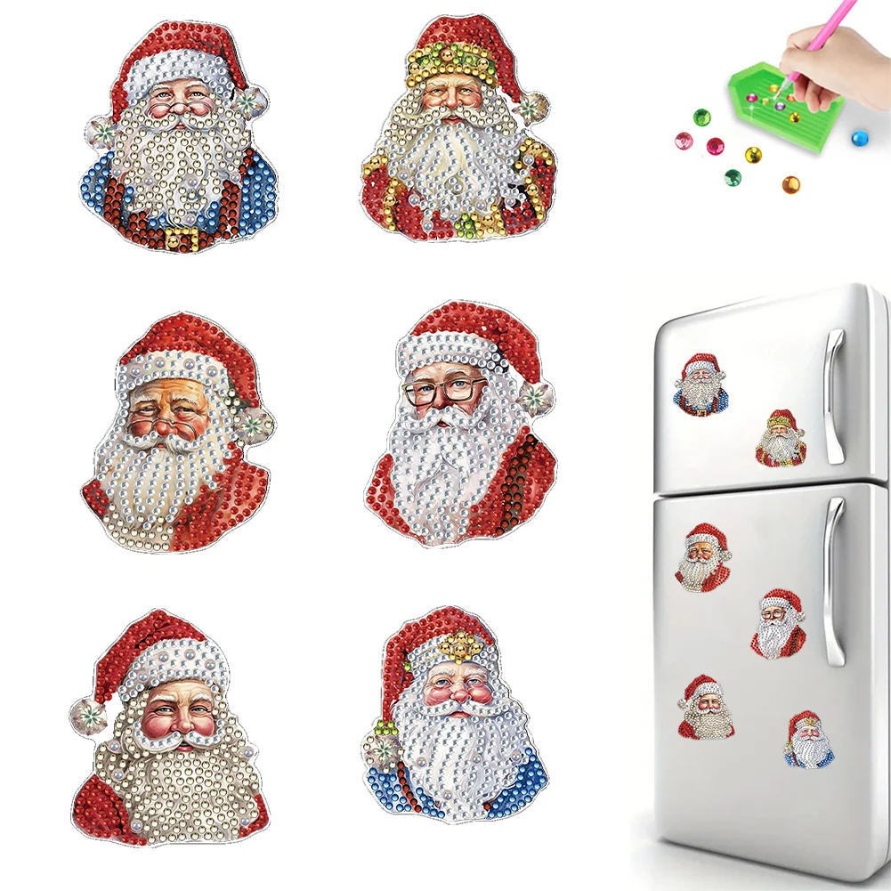 6Pcs Santa Claus Acrylic Special Shape Diamond Painting Fridge Magnet