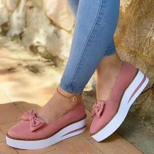 Women's Bowknot Round Toe Wedge Heel Loafers -loafers