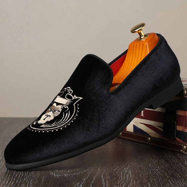 Suede Faux Leather Embroidery Slip-On Flat Casual Loafers Shoes