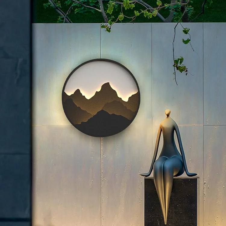 Round Mountain Scenery Decor LED Waterproof Rustic Outdoor Wall Lights - Appledas
