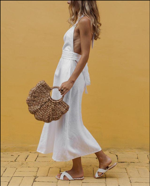 Linen Sleeveless Open Back Maxi Dress
