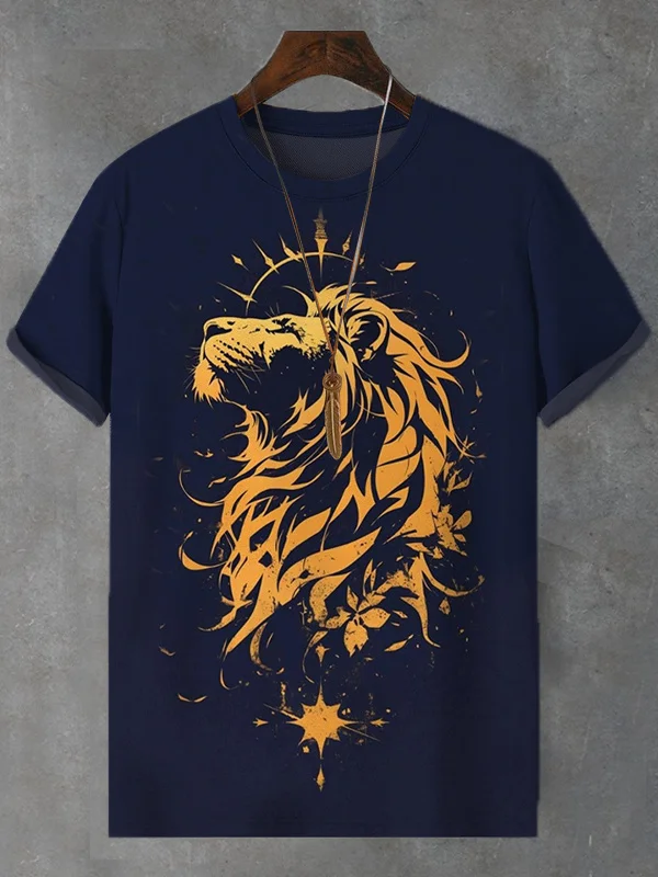 Men's Lion King Tattoo Graphic Print Casual T-Shirt
