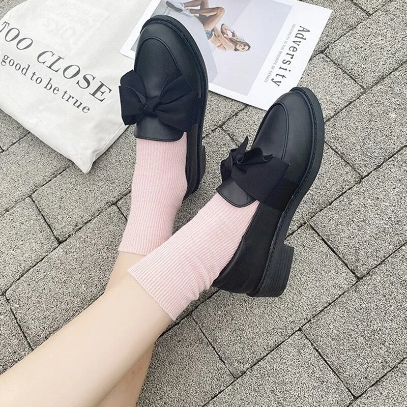 Lucyever Fashion Patent Leather Women Mid Heel Shoes Sweet Bow Square Heel Pumps Woman Casual Pound Toe Slip on Shoes Ladies