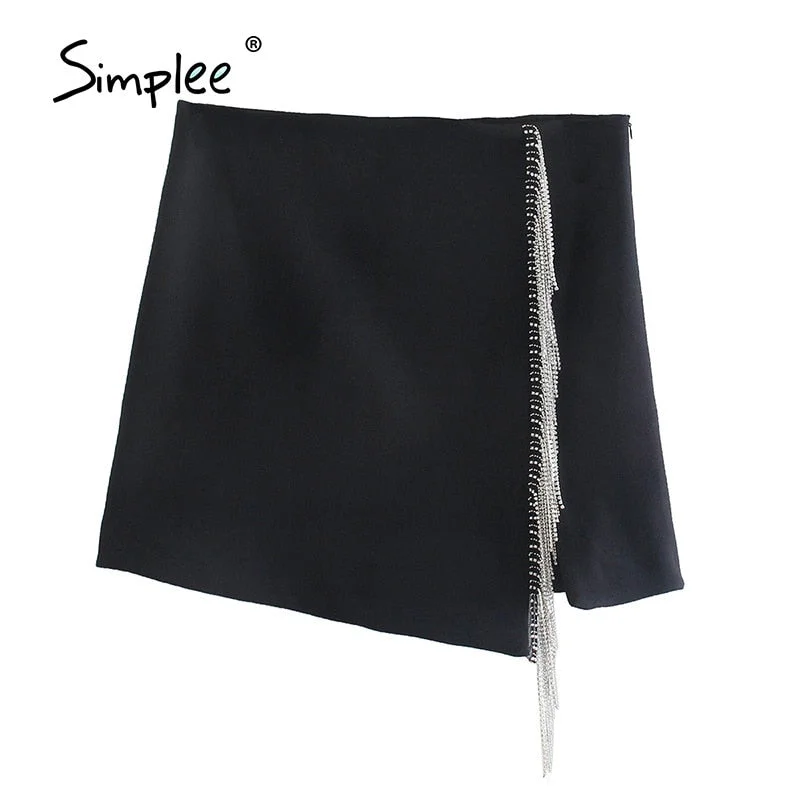 Simplee Sexy tassel bodycon black mini skirt women party Casual split high waist y2k skirts Sheath club vintage bottoms fashion